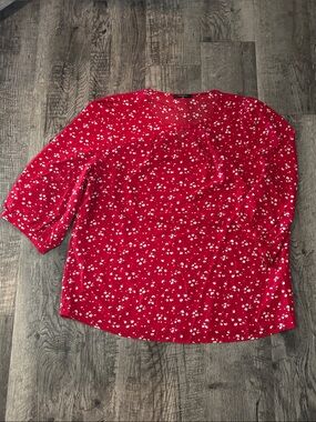 Valolia 3/4 Sleeve Blouse - Red with White Patten - Size Medium